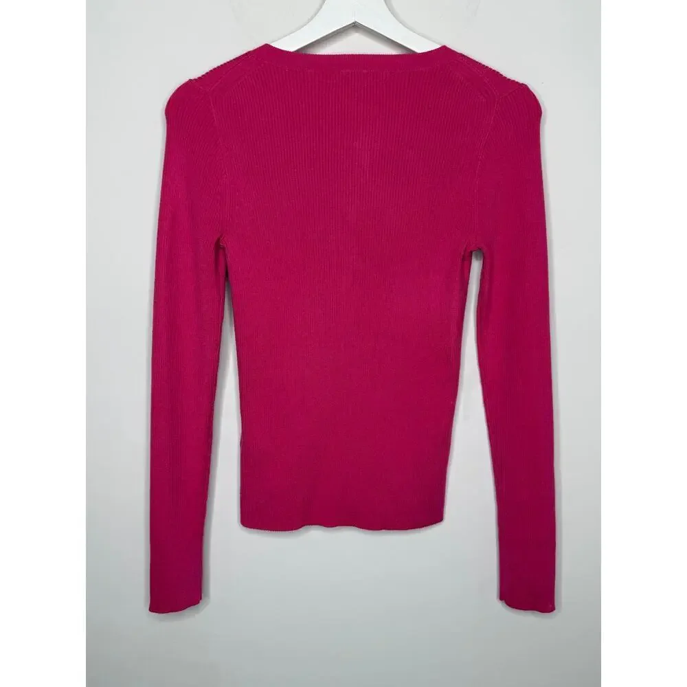 J. Crew TENCEL Blend Long Sleeve Henley Sweater Hot Pink Women's Size Small
